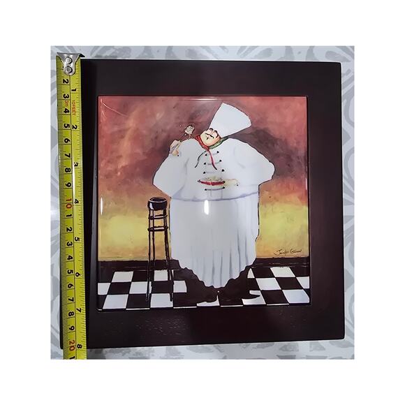 Jennifer Garant “Fat Chef with Spaghetti” Framed Ceramic Tile Trivet / Wall - Picture 9 of 10